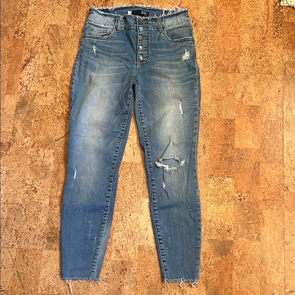 KUT Women's Button Fly Frayed Hem Skinny Jeans
